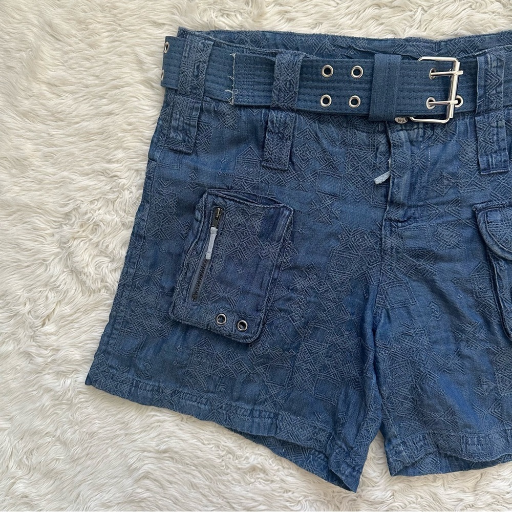 Johnny Was Zuma Denim Shorts Belted Cargo Embroidered 100% Lyocell Sz 8 - Picture 3 of 10